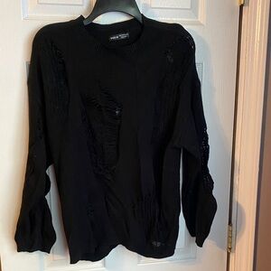 SHEIN Black Distressed Crew Neck Sweater